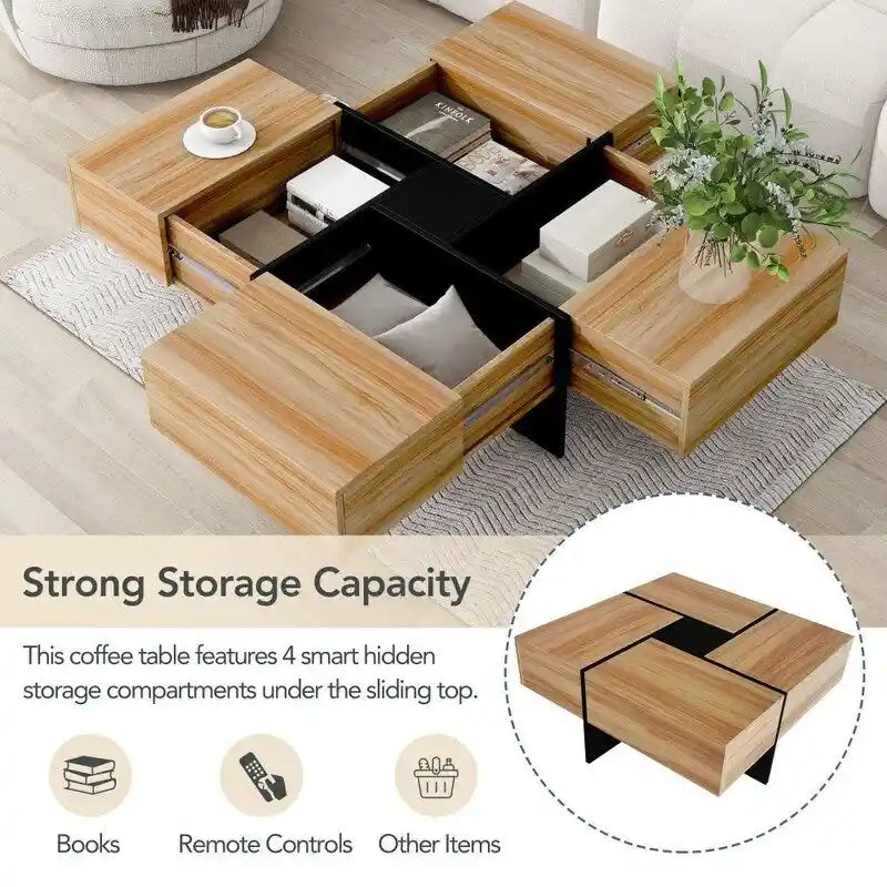 Table basse au design unique avec plateau coulissant extensible
