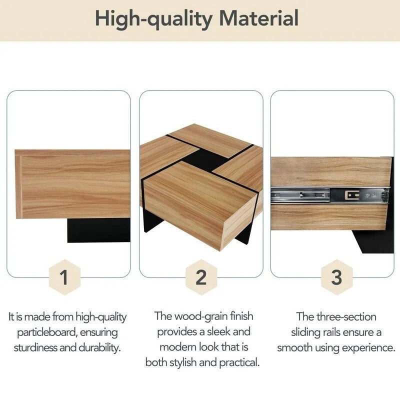 Table basse au design unique avec plateau coulissant extensible