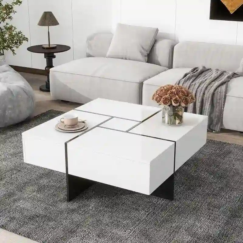 Table basse au design unique avec plateau coulissant extensible