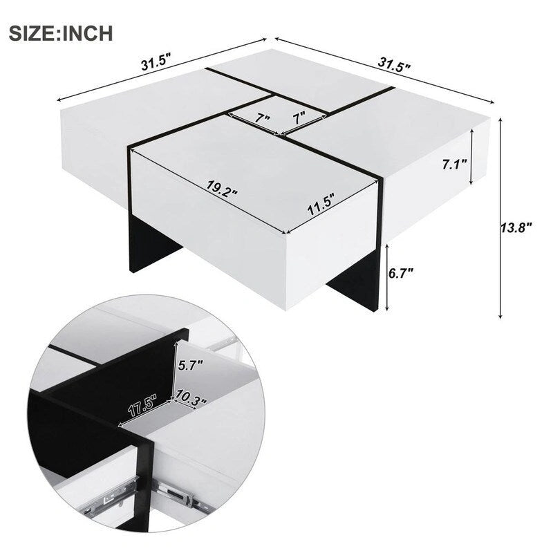 Table basse au design unique avec plateau coulissant extensible