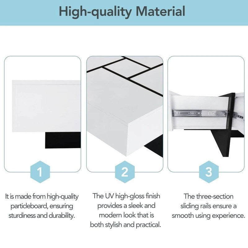 Table basse au design unique avec plateau coulissant extensible