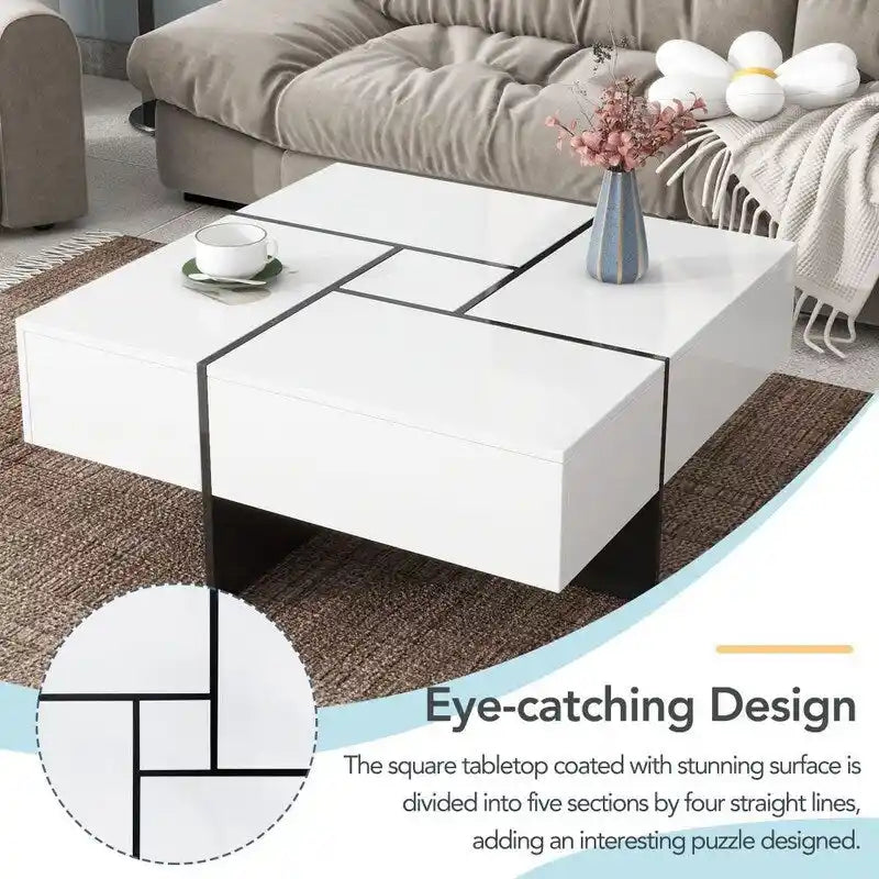 Table basse au design unique avec plateau coulissant extensible