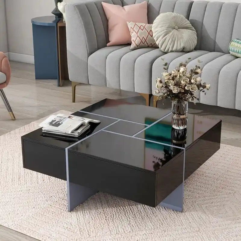 Table basse au design unique avec plateau coulissant extensible