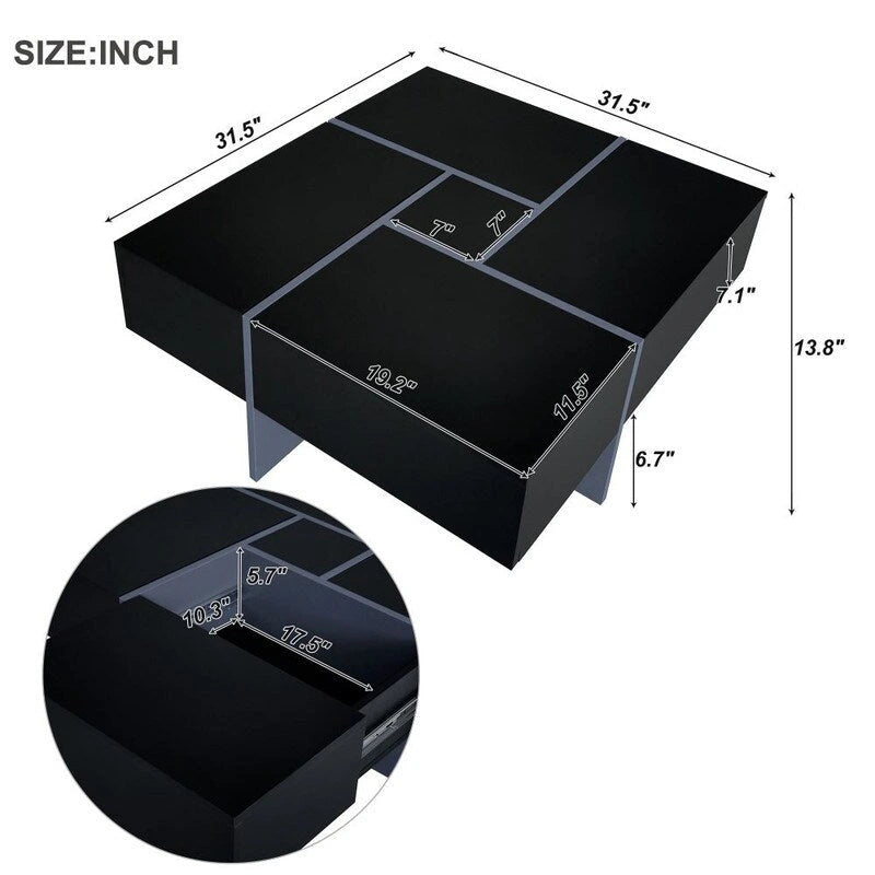 Table basse au design unique avec plateau coulissant extensible