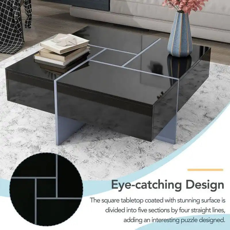 Table basse au design unique avec plateau coulissant extensible