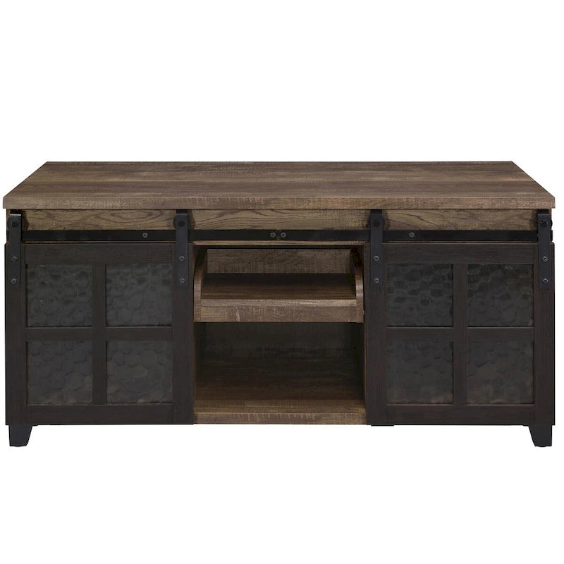 Table basse CUSchoice chêne rustique et noir avec verre obscur - 47L X 24l X 23H