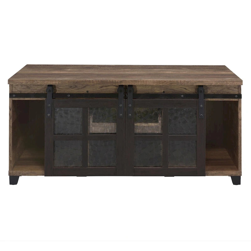 Table basse CUSchoice chêne rustique et noir avec verre obscur - 47L X 24l X 23H