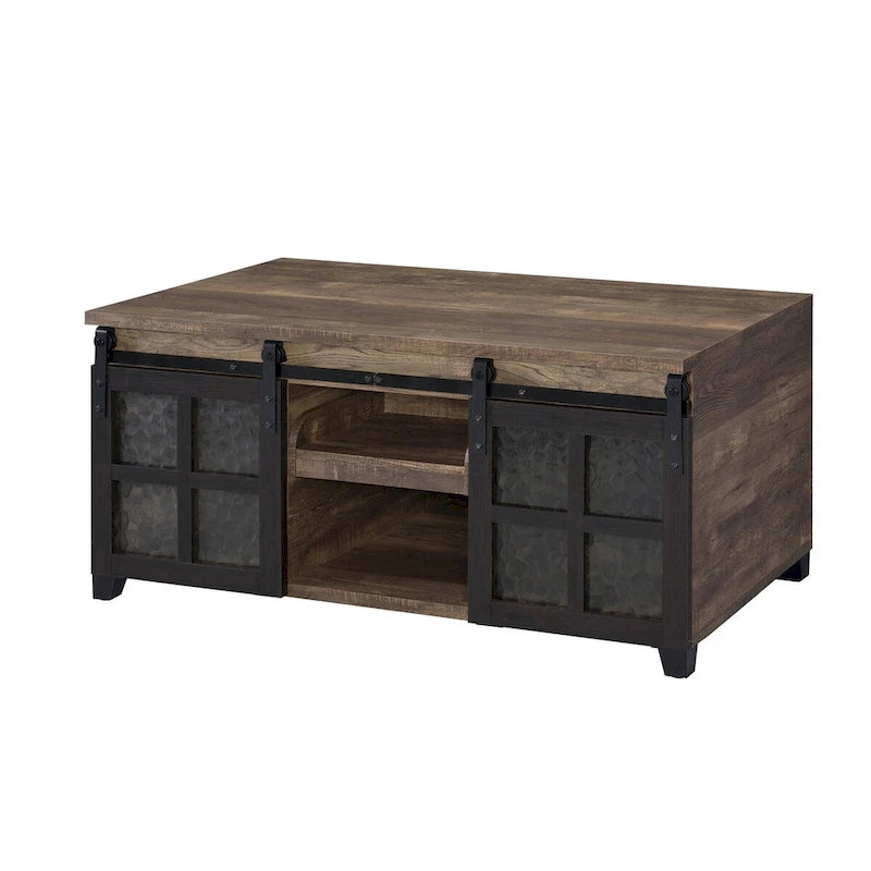 Table basse CUSchoice chêne rustique et noir avec verre obscur - 47L X 24l X 23H