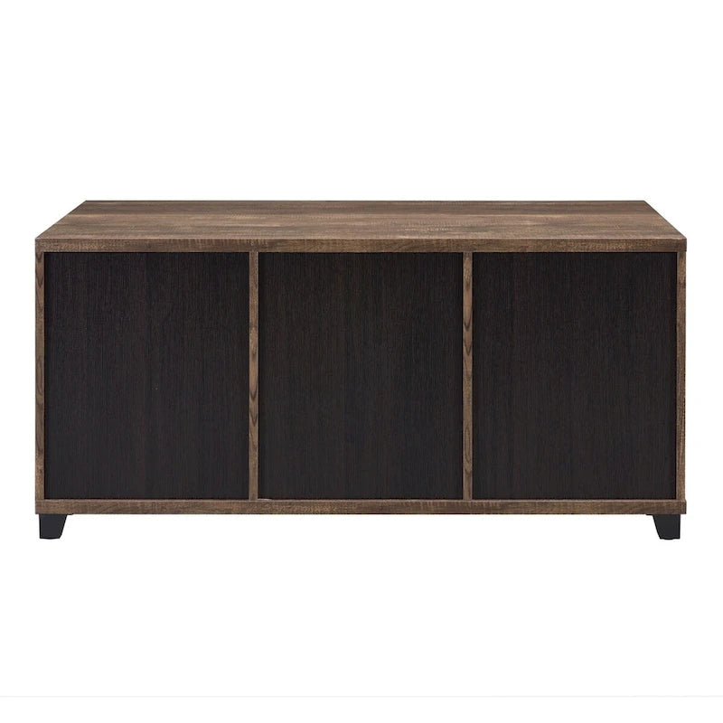 Table basse CUSchoice chêne rustique et noir avec verre obscur - 47L X 24l X 23H