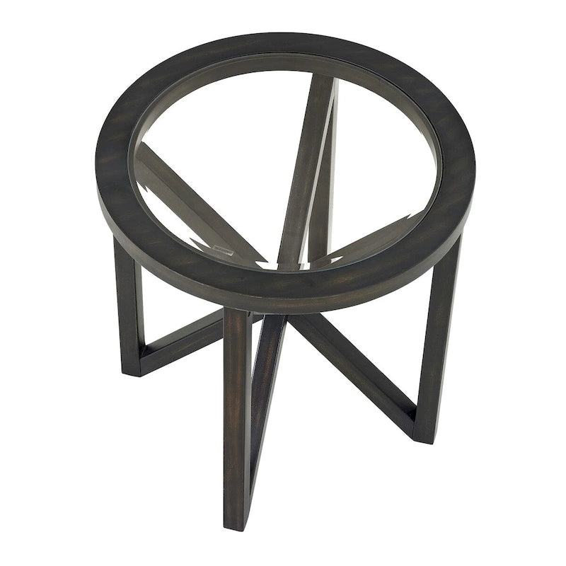 Table basse en verre trempé Base en bois massif Plateau rond en verre transparent