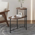 Petites tables basses Table d'appoint moderne à 2 niveaux avec étagère de rangement en bois Tables d'appoint de salon Tables de chevet (Noyer brun)