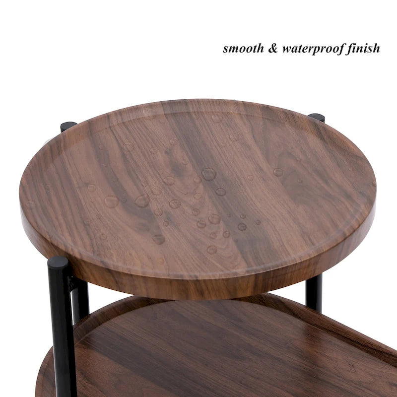 Petites tables basses Table d'appoint moderne à 2 niveaux avec étagère de rangement en bois Tables d'appoint de salon Tables de chevet (Noyer brun)