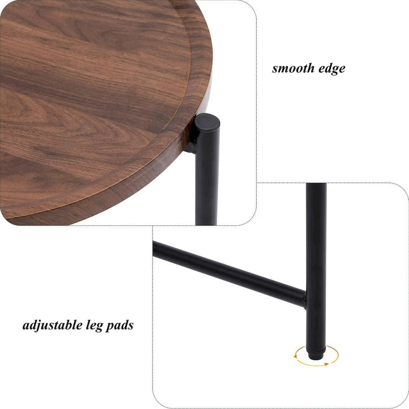 Petites tables basses Table d'appoint moderne à 2 niveaux avec étagère de rangement en bois Tables d'appoint de salon Tables de chevet (Noyer brun)
