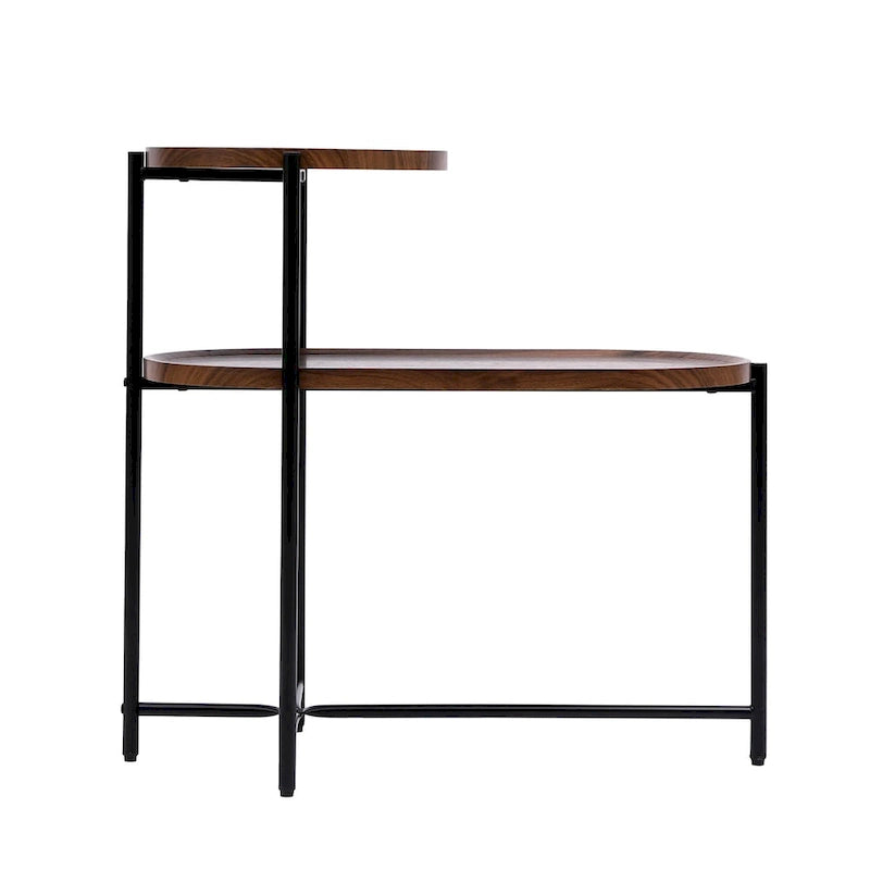 Petites tables basses Table d'appoint moderne à 2 niveaux avec étagère de rangement en bois Tables d'appoint de salon Tables de chevet (Noyer brun)