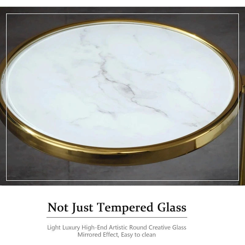Table basse ronde en verre trempé à 3 niveaux avec plateau rotatif à 360 degrés