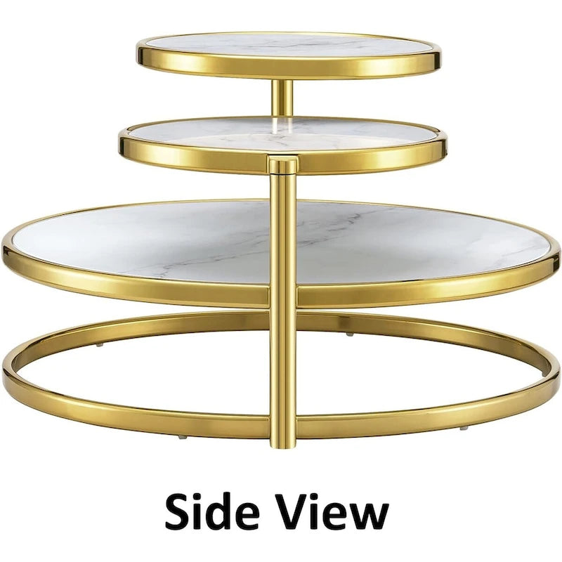 Table basse ronde en verre trempé à 3 niveaux avec plateau rotatif à 360 degrés