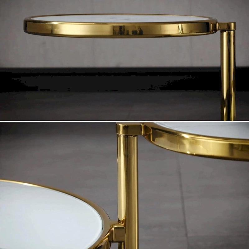 Table basse ronde en verre trempé à 3 niveaux avec plateau rotatif à 360 degrés