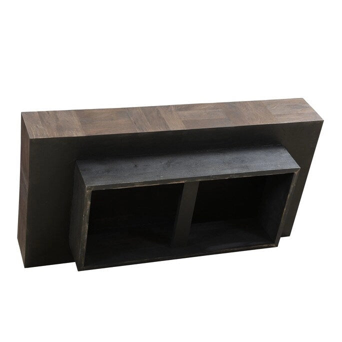 HomeRoots Table basse 59 en bois massif marron foncé et noir - 59