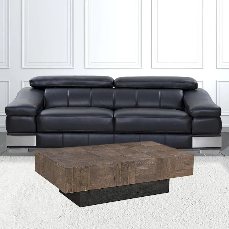 HomeRoots Table basse 59 en bois massif marron foncé et noir - 59