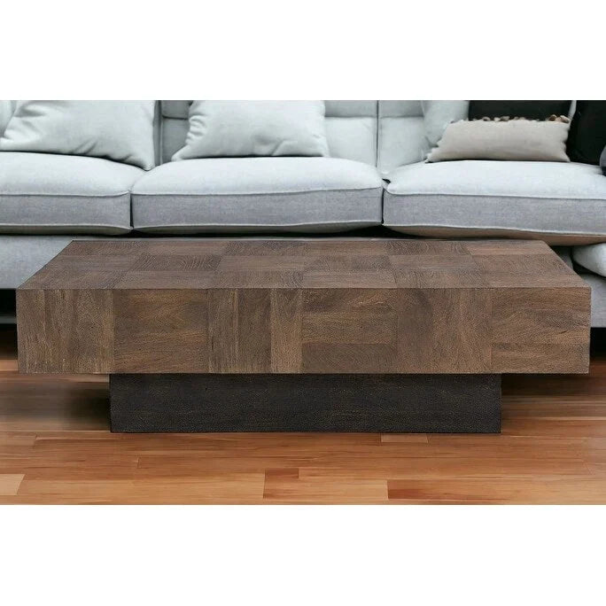 HomeRoots Table basse 59 en bois massif marron foncé et noir - 59