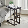 Table d'appoint en C, petite table de chevet avec ports USB et prises électriques pour petits espaces