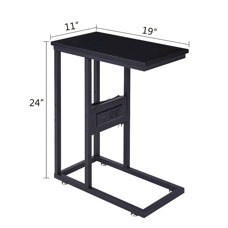 Table d'appoint en C, petite table de chevet avec ports USB et prises électriques pour petits espaces