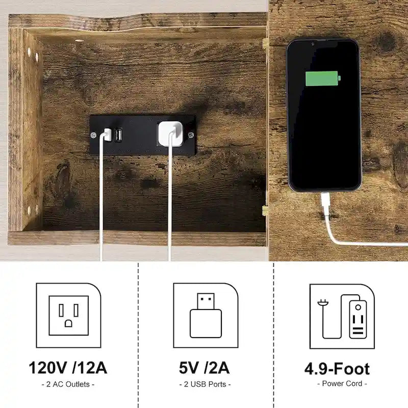 Table d'appoint avec ports USB et prises électriques