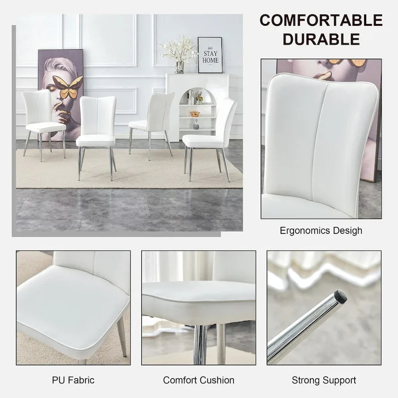 Lot de 4 chaises de salle à manger et de bureau modernes minimalistes en similicuir