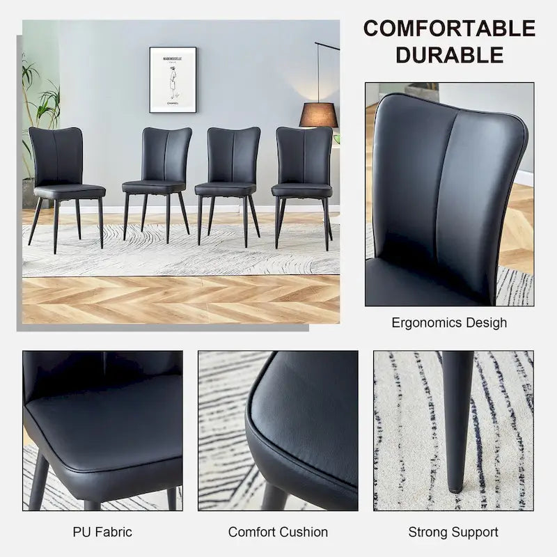 Lot de 4 chaises de salle à manger et de bureau modernes minimalistes en similicuir