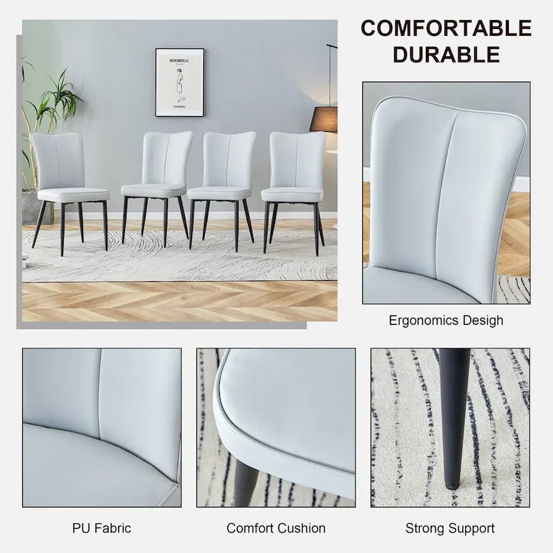 Lot de 4 chaises de salle à manger et de bureau modernes minimalistes en similicuir