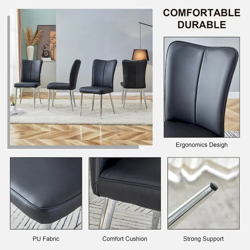 Lot de 4 chaises de salle à manger et de bureau modernes minimalistes en similicuir