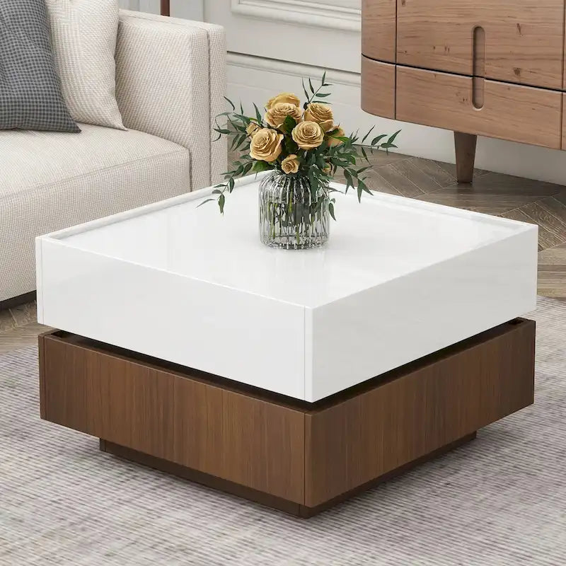 Table basse pivotante avec 2 tiroirs