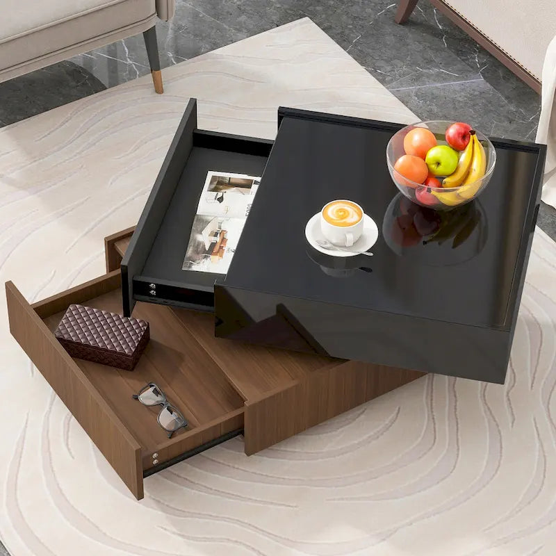 Table basse pivotante avec 2 tiroirs