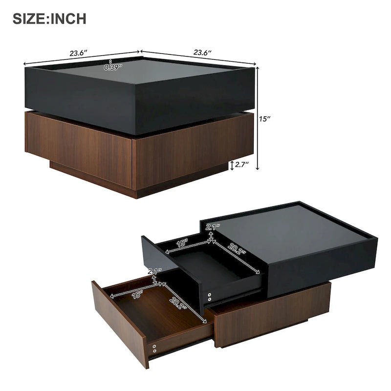 Table basse pivotante avec 2 tiroirs