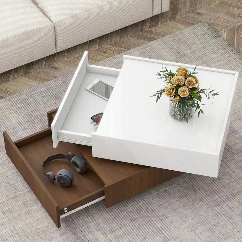 Table basse pivotante avec 2 tiroirs