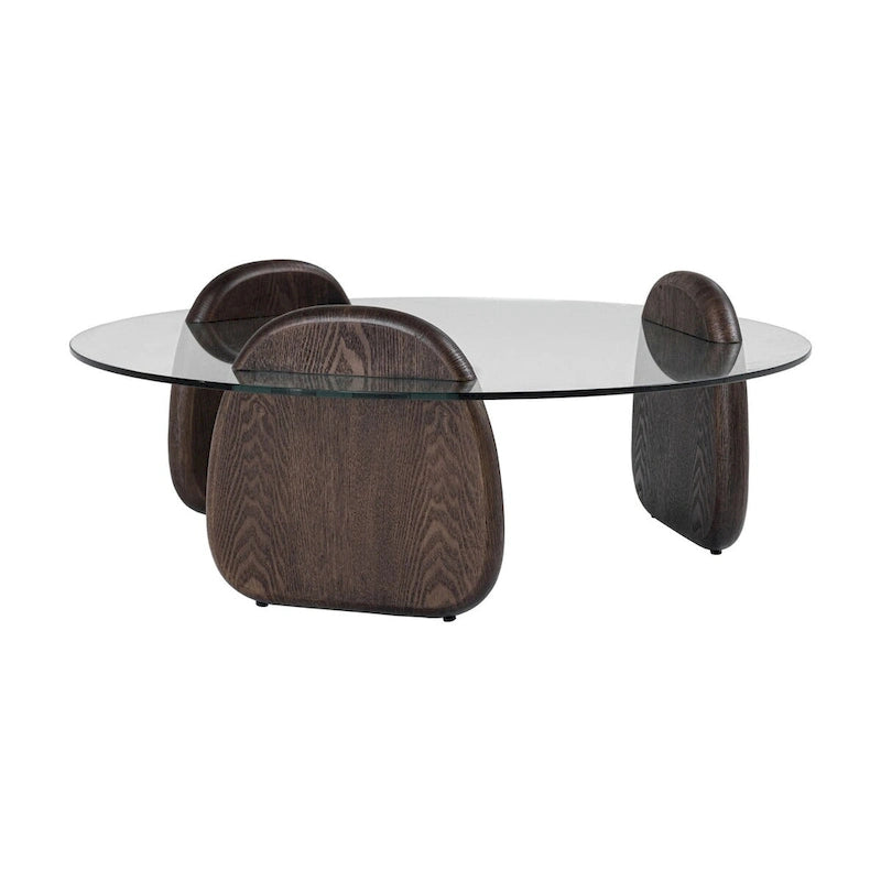 Table basse Modrest Buxton en verre et noyer foncé, style moderne du milieu du siècle