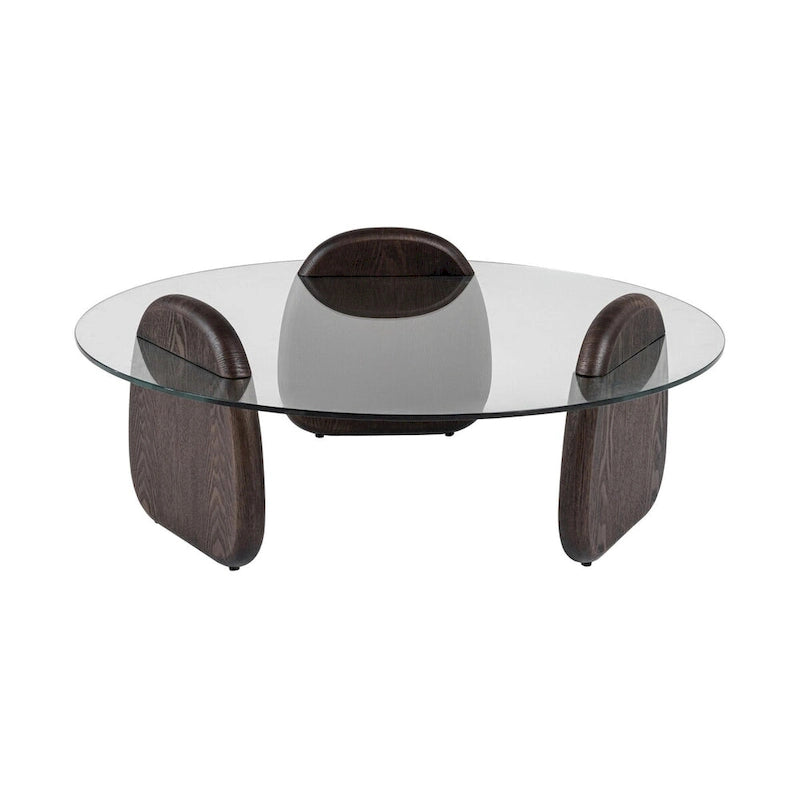 Table basse Modrest Buxton en verre et noyer foncé, style moderne du milieu du siècle