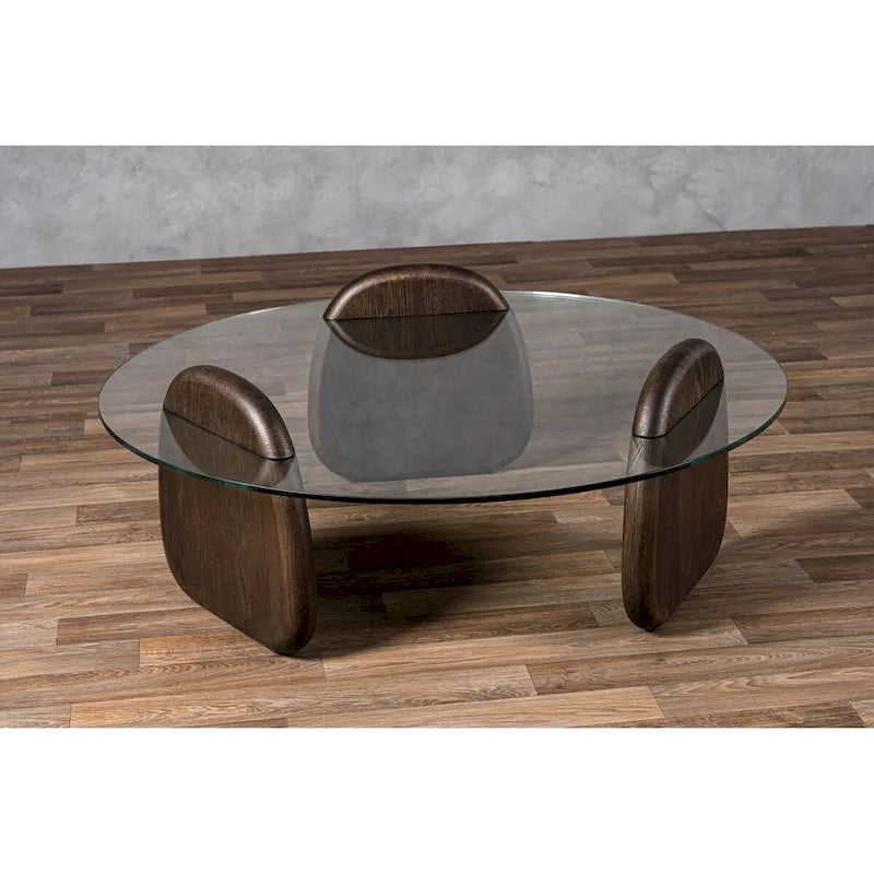 Table basse Modrest Buxton en verre et noyer foncé, style moderne du milieu du siècle