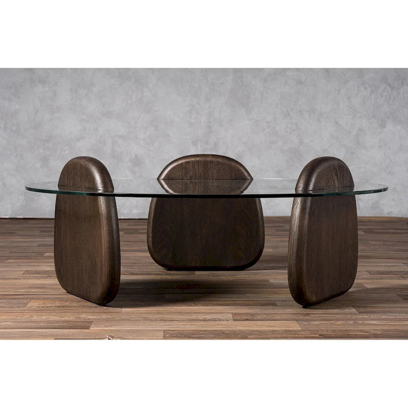 Table basse Modrest Buxton en verre et noyer foncé, style moderne du milieu du siècle