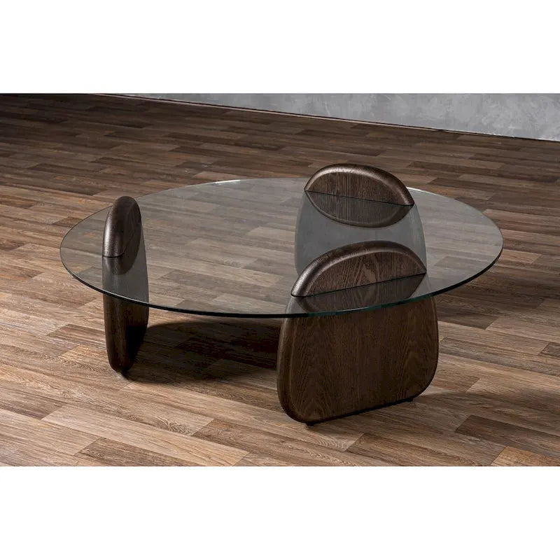 Table basse Modrest Buxton en verre et noyer foncé, style moderne du milieu du siècle
