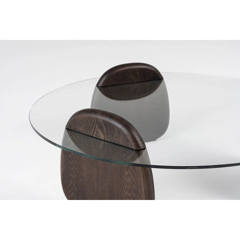 Table basse Modrest Buxton en verre et noyer foncé, style moderne du milieu du siècle