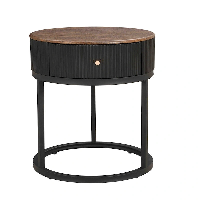Table d'appoint ronde en marbre de 50 cm avec rangement, table de chevet moderne avec tiroir, table d'appoint pour salon et chambre
