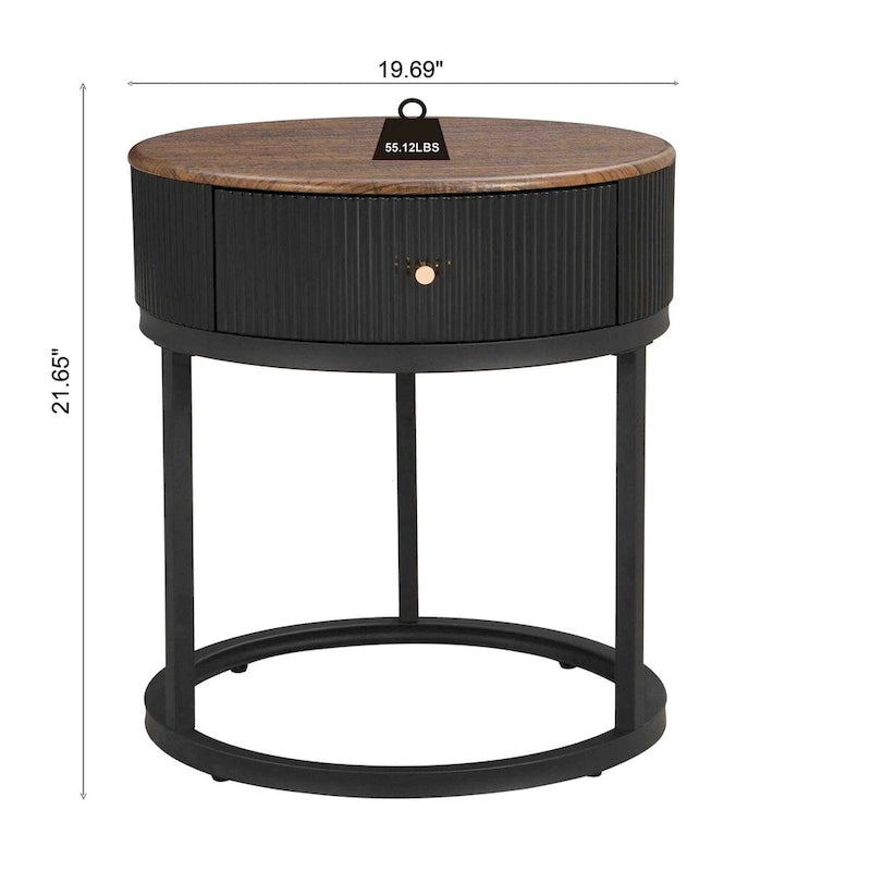 Table d'appoint ronde en marbre de 50 cm avec rangement, table de chevet moderne avec tiroir, table d'appoint pour salon et chambre