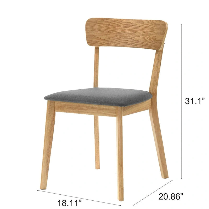 Lot de 2 chaises de salle à manger, en hévéa massif, assise coussin rembourrée en mousse, dossier échelle en bois, chaises d'appoint