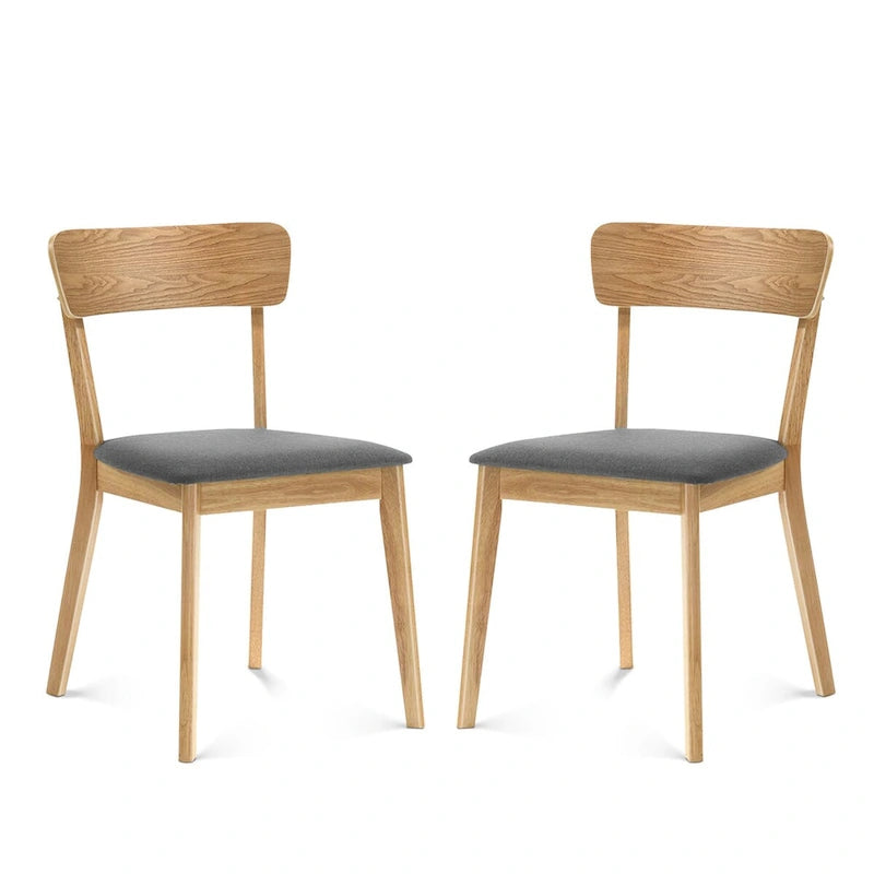 Lot de 2 chaises de salle à manger, en hévéa massif, assise coussin rembourrée en mousse, dossier échelle en bois, chaises d'appoint