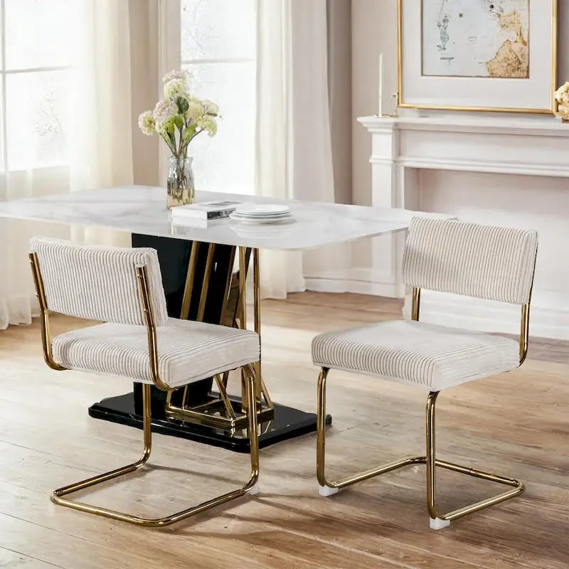 Chaises de salle à manger modernes en velours côtelé, piétement en métal doré, chaises de cuisine avec capitonnage, chaises d'appoint, lot de 2