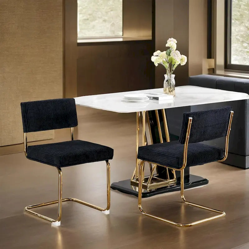 Chaises de salle à manger modernes en velours côtelé, piétement en métal doré, chaises de cuisine avec capitonnage, chaises d'appoint, lot de 2