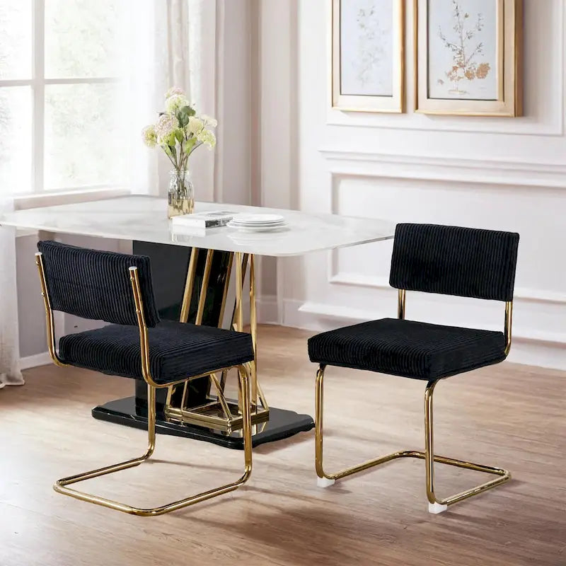 Chaises de salle à manger modernes en velours côtelé, piétement en métal doré, chaises de cuisine avec capitonnage, chaises d'appoint, lot de 2