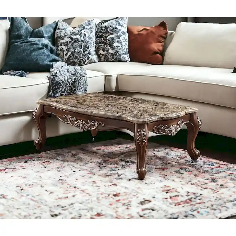 HomeRoots 57 Table Basse En Faux Marbre Marron Et Chêne Et Bois Massif Et Manufacturé - 57