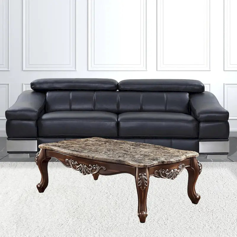 HomeRoots 57 Table Basse En Faux Marbre Marron Et Chêne Et Bois Massif Et Manufacturé - 57